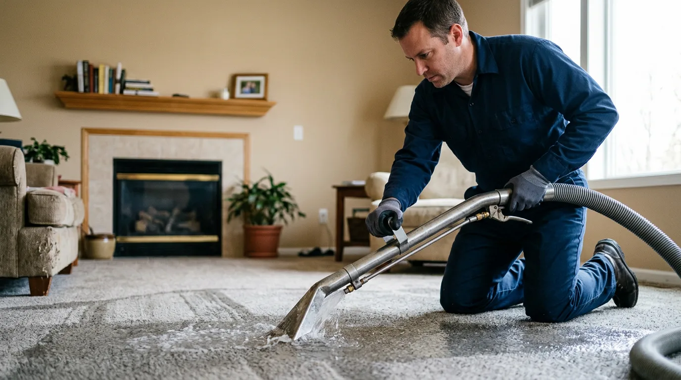 Water damage restoration technician working near Stoughton, WI